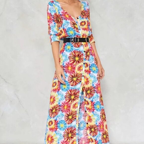 Nasty Gal Colorful Maxi Dress / Kimono Duster - Long sleeve Button front | Small - Picture 12 of 12